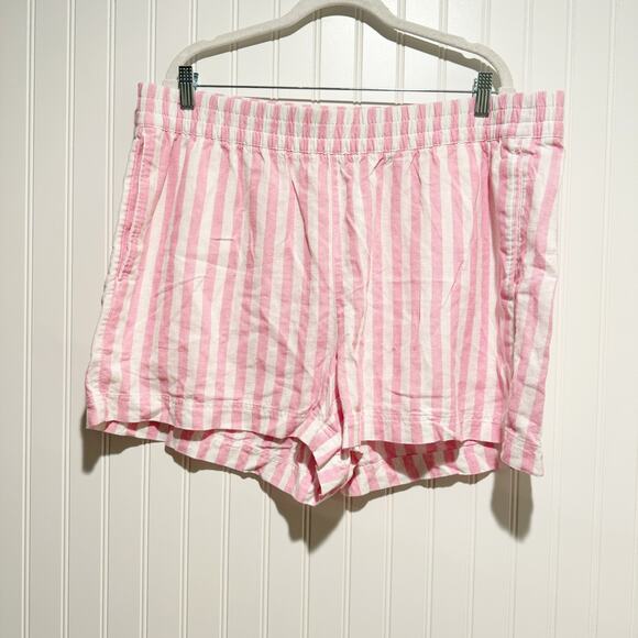 Old Navy Pink White Striped Linen Shorts Pull On Comfort Waistband Size XL - Picture 2 of 6